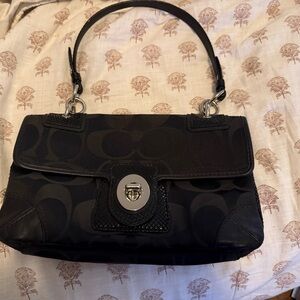Coach Black Shoulder Bag with Silver Accents